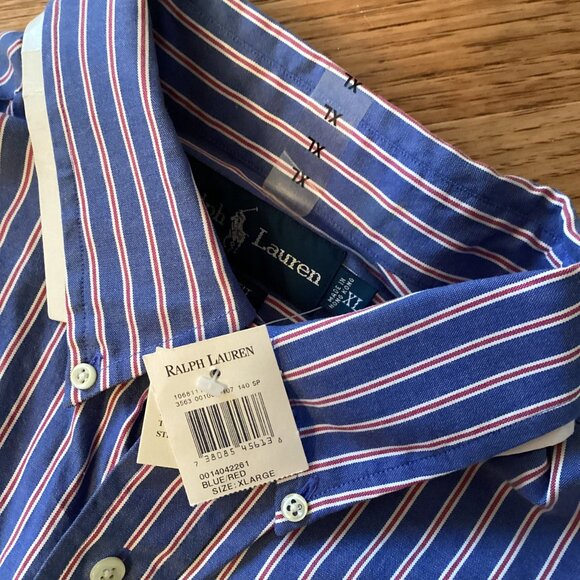 NWT VTG Y2K Polo Ralph Lauren Custom Fit Button Down Shirt Chambray Pinstripe XL - Picture 4 of 4